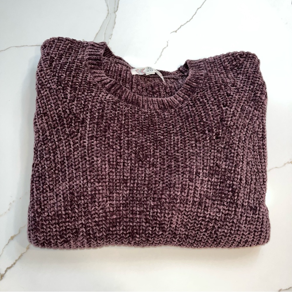 Pink Rose Plush Purple Knit Sweater